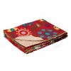 50" X 70" Red Floral Cotton Quilted Kantha Throw Blanket with Embroidery - 3 of 4