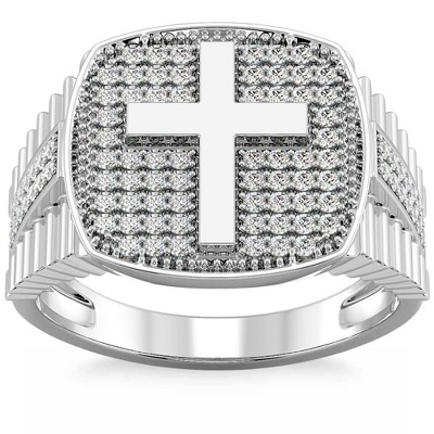 Pompeii3 3/4Ct Men's Diamond Cross Ring 10k Gold Lab Created