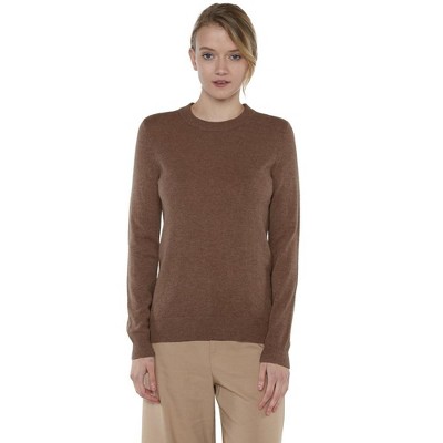 JENNIE LIU Women's 100% Pure Cashmere Long Sleeve Crew Neck Pullover Sweater