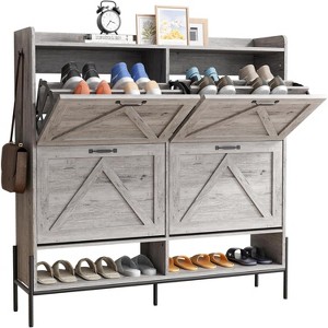 Modern Slim Shoe Organizer Cabinet with 4 Drawers - Space-Saving Open Storage and Narrow Hidden Rack - Metal Legs - 1 of 4