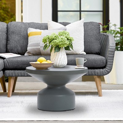 LuxenHome Gray Magnesium Oxide Round Outdoor Coffee Table