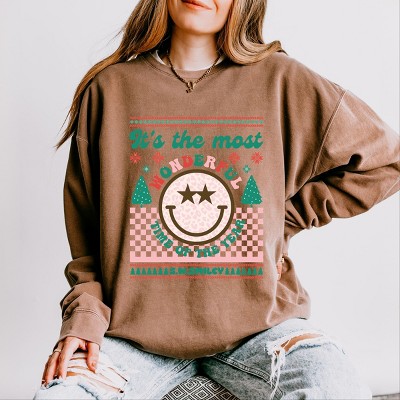 Simply Sage Market S.W.Smiley The Most Wonderful Time Smiley Lightweight Garment Dyed Sweatshirt