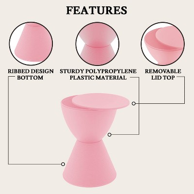 Pink Hourglass Ribbed Acrylic Side Table with Storage