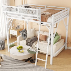 Okak Full Size Loft Bed with Ladder, Bed Frames with Storage basket and Safety Guardrail, Twin Loft Bed for Kids, Teenagers - 1 of 4
