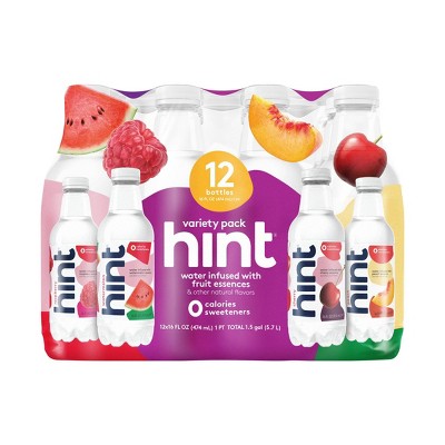 hint Purple Variety Pack Flavored Water - Watermelon, Raspberry, Cherry, and Peach - 12pk/16 fl oz Bottles