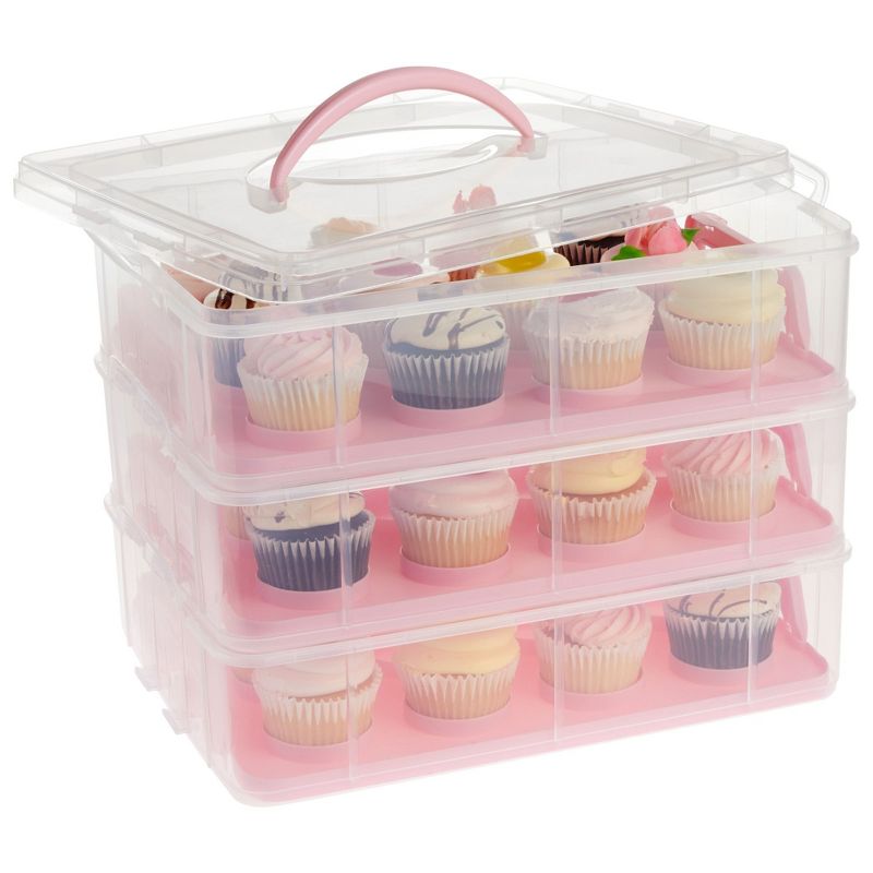 Juvale Clear Plastic 3 Tier Cupcake Carrier Storage Box Holder with Lid for 36 Cakes, 13.5x10.25x10.75 In, 1 of 10