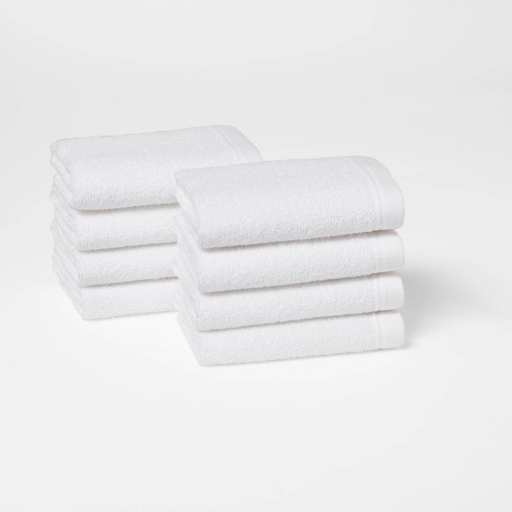 Photos - Towel 8pk Antimicrobial Washcloth Set White - Room Essentials™: Midweight Cotton