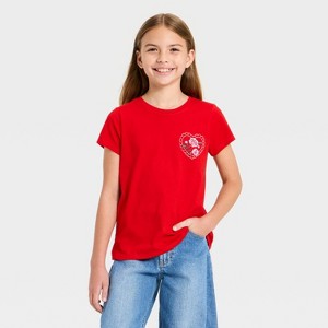 Girls' Short Sleeve Valentine's Day 'Rose Heart' Graphic T-Shirt - Cat & Jack™ Red - 1 of 4