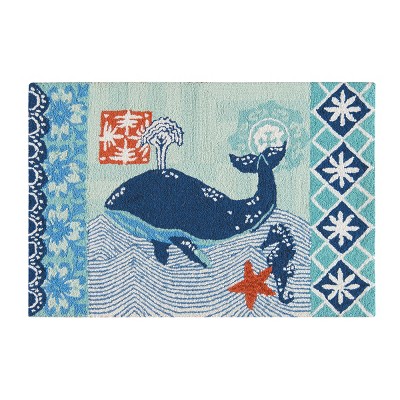 2'x3' Rectangle Hooked Seahorses Accent Rug Blue - C&F Home