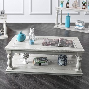 NicBex Rustic Antique Coffee Table with Plank Style Tabletop & Column Turned Legs,Rectangular Center Table for Living Room - 1 of 4