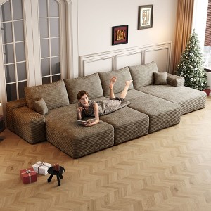 135"Large size modular cloud sofa 6 seats down sofa bed apartment living room sofa,Camel(Plush Corduroy Fabric) - 1 of 4
