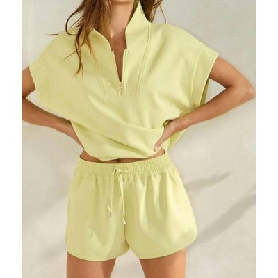 Women's Short Sleeve Half Zip Scuba Sweatshirt - BUCKETLIST