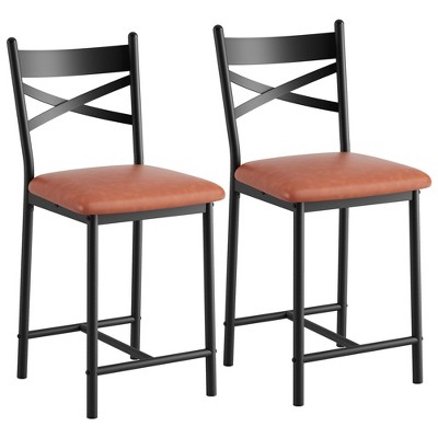 Bar Stools Set of 2, Counter Height Bar Stools with PU Upholstered Seat