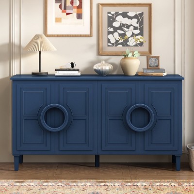 4 Door MDF Storage Cabinet with Five-Legs Support,French Sideboard Cabinet with Round Ring Handles for Dining Room or Entryway-Coolbibila
