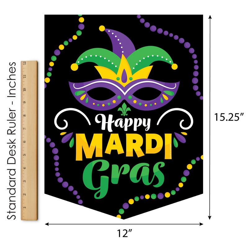Big Dot of Happiness Colorful Mardi Gras Mask - Outdoor Home Decorations - Double-Sided Masquerade Party Garden Flag - 12 x 15.25 inches, 5 of 9