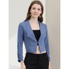 INSPIRE CHIC Women's Regular Fit Notched Lapel Ruched Sleeve Business Crop Blazer - 3 of 4