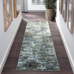2'x6' Washable Soft Runner Rug, Abstract Design for Bedroom, Living Room, Kitchen, Non-Slip, Stain-Resistant, Low Pile, Blue Grey - 1 of 4