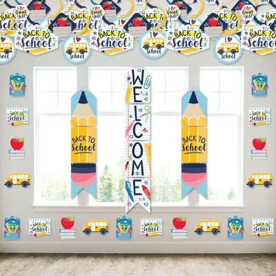 Big Dot of Happiness Back to School - Bulletin Board and Door Hanging Decor - First Day of School Classroom Decoration Kit