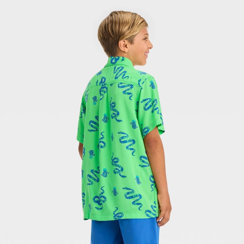Boys' Short Sleeve Woven Snake Printed Button-Down Shirt - Cat & Jack™ Green, 3 of 5