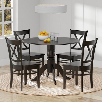 Glenwillow Home 42" Round Double Drop-Leaf Dining Table + Cross Back Dining Chairs Dining Set