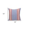 HomeRoots 16" Blue and Red Striped Cotton Throw Pillow - 3 of 4