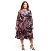 24seven Comfort Apparel Long Sleeve Midi Dress Brown Floral Print - 2 of 3