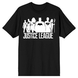 Justice League Movie Hero Silhouettes WIth Logos Men's Black T-shirt - 1 of 1