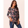 Seta T Women's Scoop Neck 3/4 Sleeve Asymmetrical Hem Floral Tunic Blouse Tops with Pockets - 2 of 4