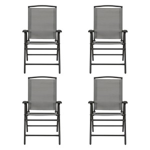 Four Seasons Courtyard Sunny Isles Outdoor Patio Foldable Arm Chairs Sling Fabric Steel Frame Seating Furniture Set, 4 Pack, Gray - 1 of 4