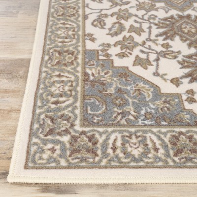 Green Floral Medallion Synthetic Runner Rug, 2'7" x 6'