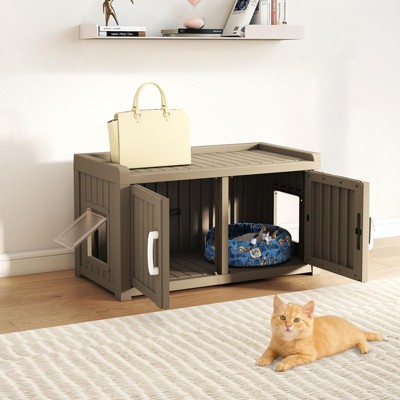 Dolonm Cat Litter Fence,Three Compartments, Cat Cabinet, Hidden Cat Litter Box, Home Style Storage Stool,Black