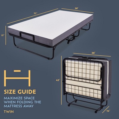Heyward Twin Folding Bed with Memory Foam Mattress and Metal Frame