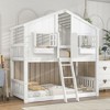 Twin Over Twin House Bunk Bed With Roof, Ladder, Safety Guardrail, Door, Window, Twin Bunk Bed Frame, Wooden Bed Frame For Kids Teens - 3 of 4