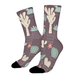Pattern Of Cute Potted Cactuses Women Printed Crew Socks Funny Funky Socks Soft Polyester Novelty Gifts for Artists Men - 1 of 1