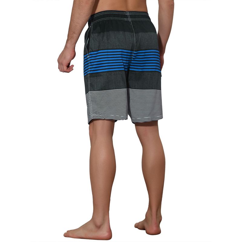 Lars Amadeus Men's Drawstring Waist Contrast Color Stripes Printed Summer Swim Shorts, 3 of 6
