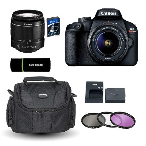 Canon Eos 4000d Rebel T100 Dslr Camera Starters Kit With Ef-s 18-55mm Zoom  Lens 3pc Filter Kit Card Reader 32gb Card & More - Manufacturer Refurbished  : Target