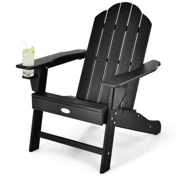 Tangkula Adirondack Chair Outdoor with Cup Holde Weather Resistant Lounger Chair for Backyard Garden Patio and Deck Black/Grey/Turquoise/White
