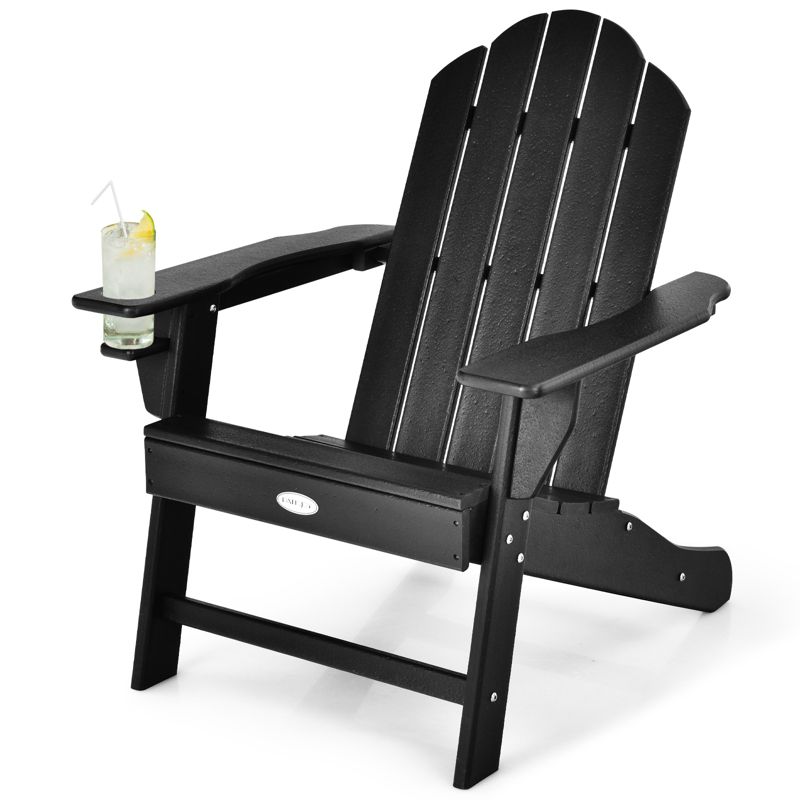 Tangkula Adirondack Chair Outdoor with Cup Holde Weather Resistant Lounger Chair for Backyard Garden Patio and Deck Black/Grey/Turquoise/White, 1 of 9