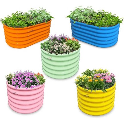 JUJABU 5-Pack 18" Tall Kids Garden Beds – 40"x24" Oval & 24"x24" Round Metal Planters, for Planting Vegetables, Flowers and Fruits, Eco-Safe