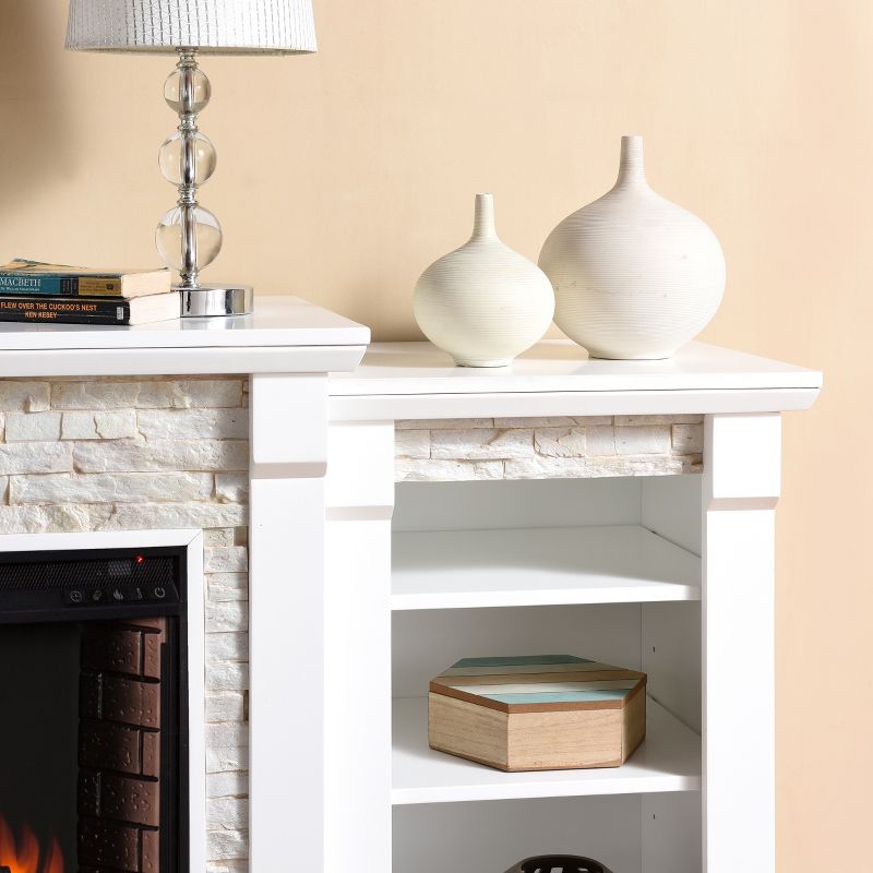 Aiden Lane Gilman Simulated Stone Electric Indoor Fireplace with Bookcases, 3 of 12