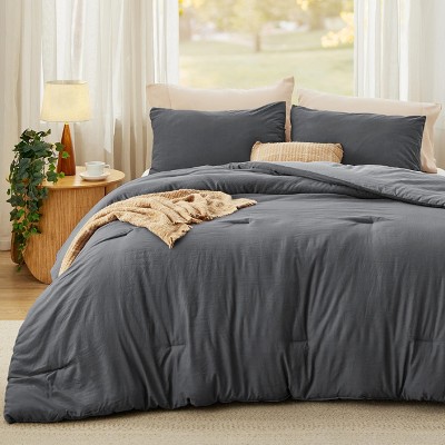 Bedsure Full Size Comforter Set, Reversible Grey Soft Prewashed Bedding for All Seasons, 3 Pieces Warm Down Alternative Bed Set, 1 Lightweight Comforter (82"x — фото 2