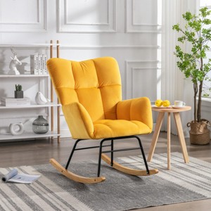 Rocking Chair Soft Velvet Fabric Rocking Chair For Nursery,Comfy Wingback Rocker Chair With Solid Wood Base Indoor Rocking Chair-Maison Boucle - 1 of 4