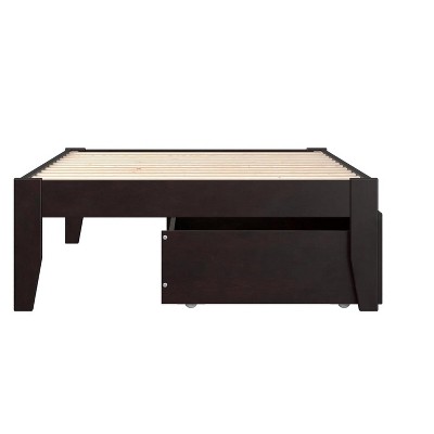 Espresso Twin Wood Platform Bed with 2 Storage Drawers