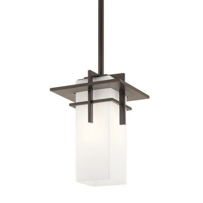 Mini Distressed Bronze and White Glass Pendant Light