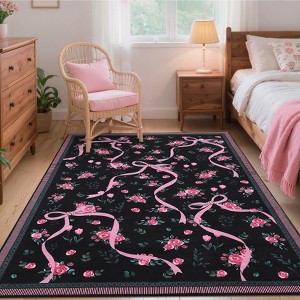 Modern Washable Area Rug for Living Room, Bow-knot Printed Floor Rug with Non Slip Backing, Low Pile Stain Resistant Carpet for Dorm - 1 of 4
