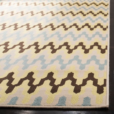 Green and Light Blue Geometric Synthetic Outdoor Area Rug