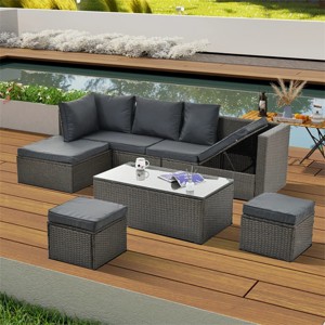ELJGET 7PCS Patio Furniture Set with Adjustable Lounger Sofa Outdoor Sectional Sofa - 1 of 4