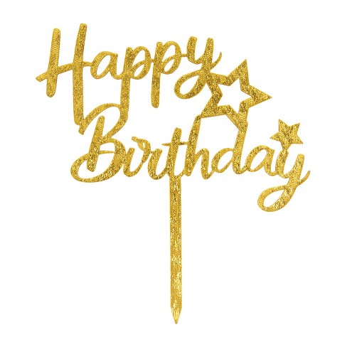 Gold Glitter Happy Birthday Cake Topper