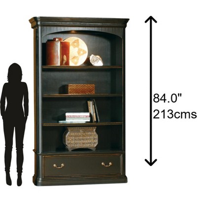 Hekman Tall Black Wood Adjustable Bookcase with Drawer