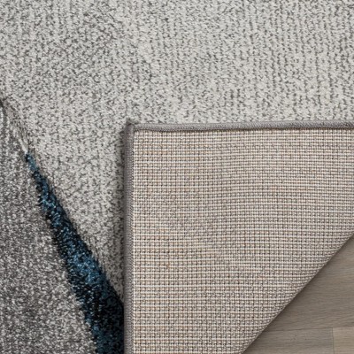Mid-Century Modern Gray and Teal Hand-Knotted Synthetic Runner Rug, 2'3" x 14'